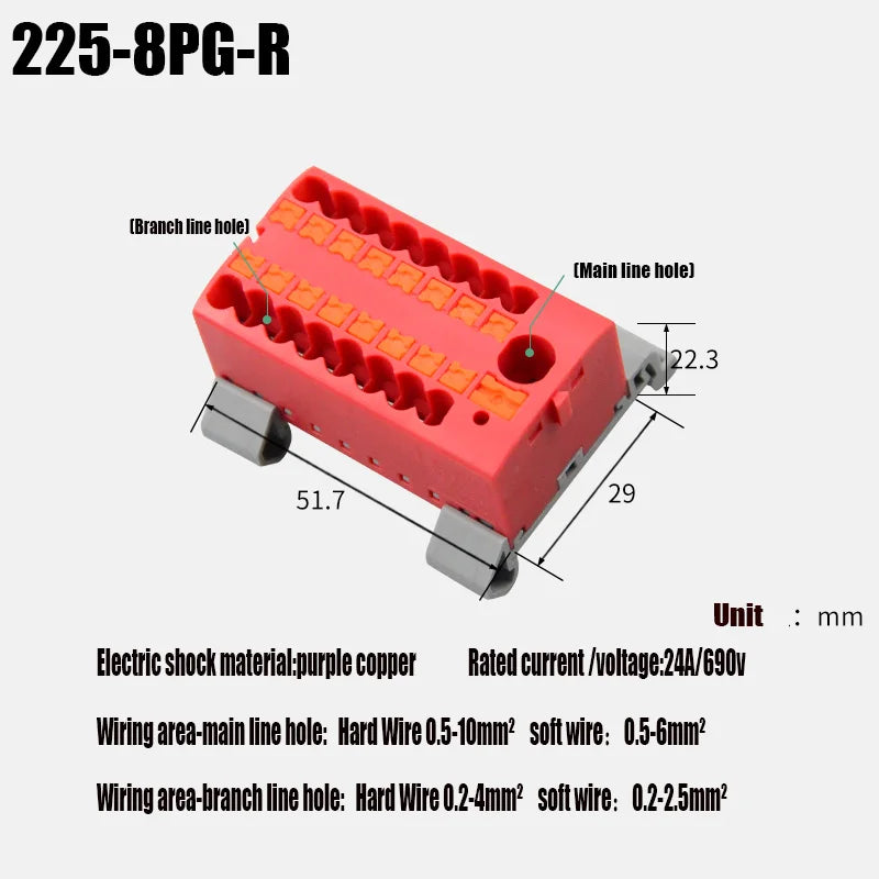 1PC 225 Series Fixed Modular Wire Connectors Compact Splicing Lighting Push-in Multi Link Terminal Block 1 In Multiple Out