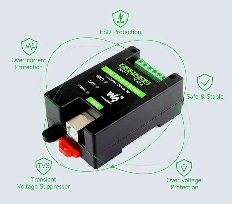 Waveshare USB TO RS485 2CH Converter FT2232HL Grade Isolated Converter