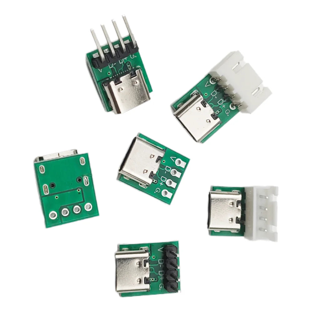 2/5/10pcs Type-C 4Pin Power Adapter Board - Straight/Elbow Pin PCB Connector for Data Cable Test & Charging Module