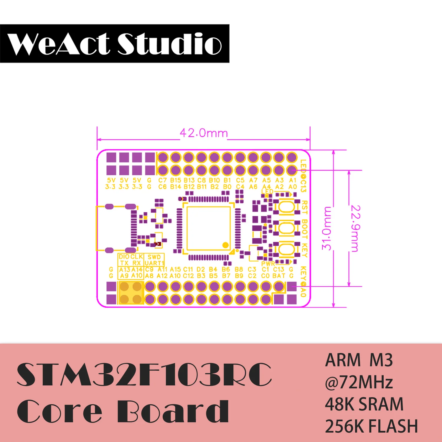 WeAct STM32F103RCT6 ARM STM32 Development Board Small System Board STM32 F103RCT6 STM32F103 STM32F1 Development Board