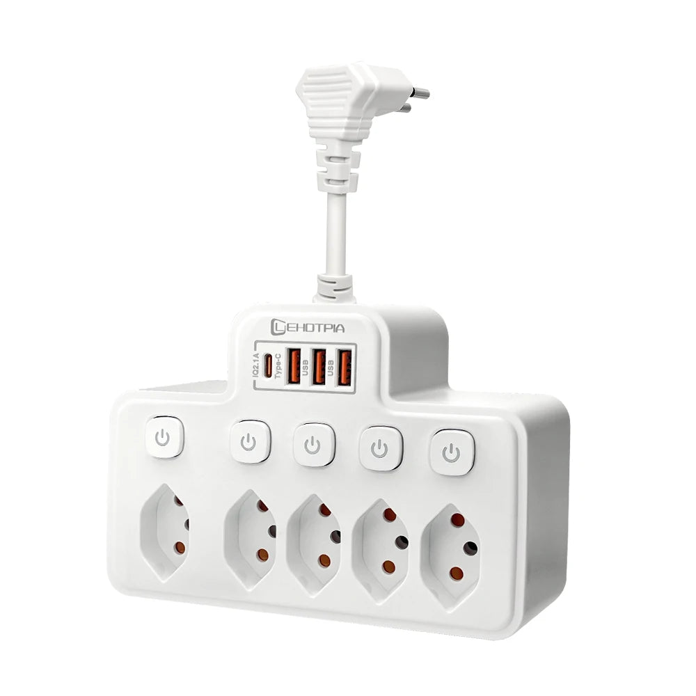 Switzerland AC Plug Independent Switch Multitap Wall Mounted Power Strip With USB Type C Ports Charging Network Filter Adapter
