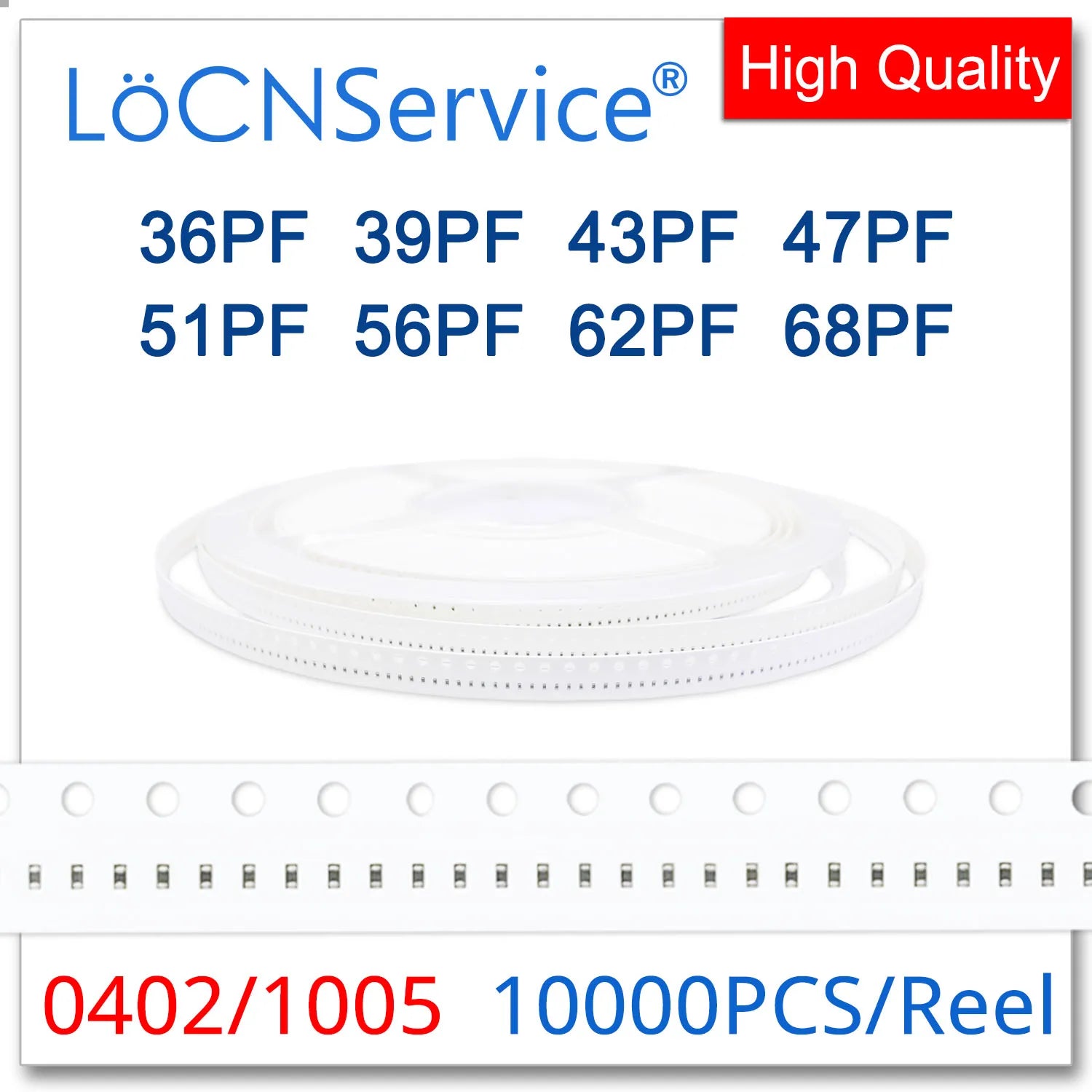 LoCNService SMD Capacitors 10000PCS 0402 1005 COG/NPO RoHS 50V 5% 36PF 39PF 43PF 47PF 51PF 56PF 62PF 68PF High quality