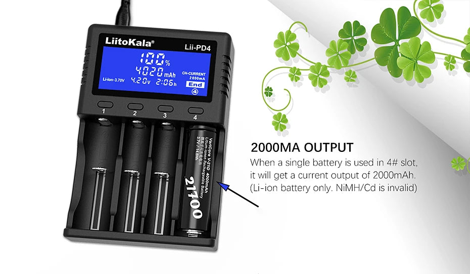 LiitoKala Lii-PD4/PD2 AC PD Charger LCD Fast Charging 4/2-Bay for 21700/18650/AA/AAA Multi-Protection Auto-Detect