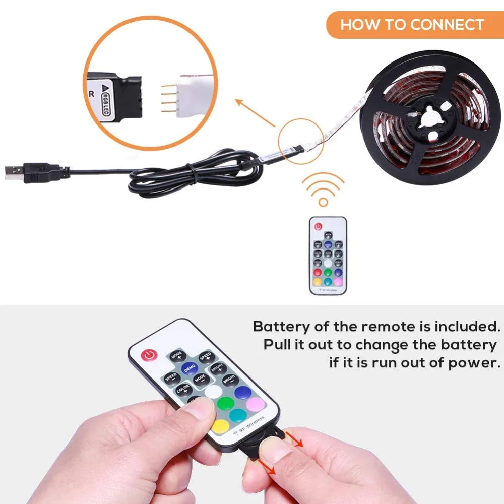 5V USB RGB LED Strip Light Remote Control 5050 30LED/m 5m 10m Lights Tape TV Backlights Home Decoration 0.5/1/2/3m Black PCB