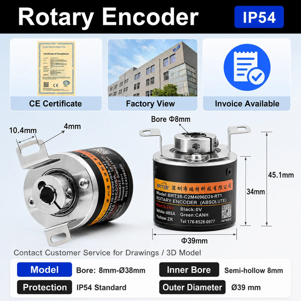 Rotary Absolute Encoder single-turnRS485 SSI CAN Power-Off Memory Angle Sensor for Equipment Waterproof