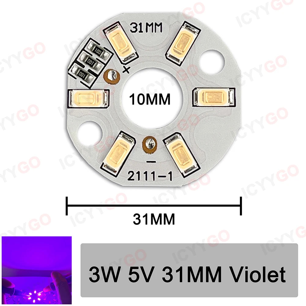 10 Pieces LED 3W 5V USB Light Board SMD 5730 Chip Red Green Warm White Yellow Purple Round Changing Light Source With 20 Cm Cabl