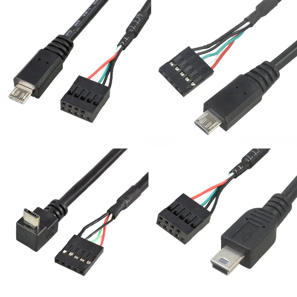 PC Computer Motherboard 9P to Micro USB to DuPont 2.54mm 5Pin DuPont USB to Micro USB Data Cord Aluminum Foil + Woven Mesh Cable