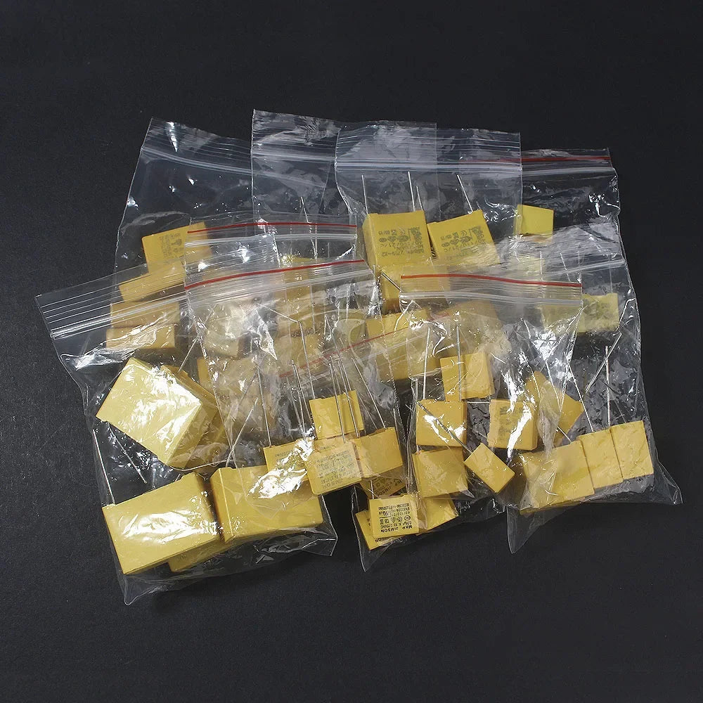 50PCS capacitor combination kit 102K~105K Polyester Film Capacitors Pack 275VAC X2 Capacitor Assorted Kit 0.047UF 0.1UF 0.22UF