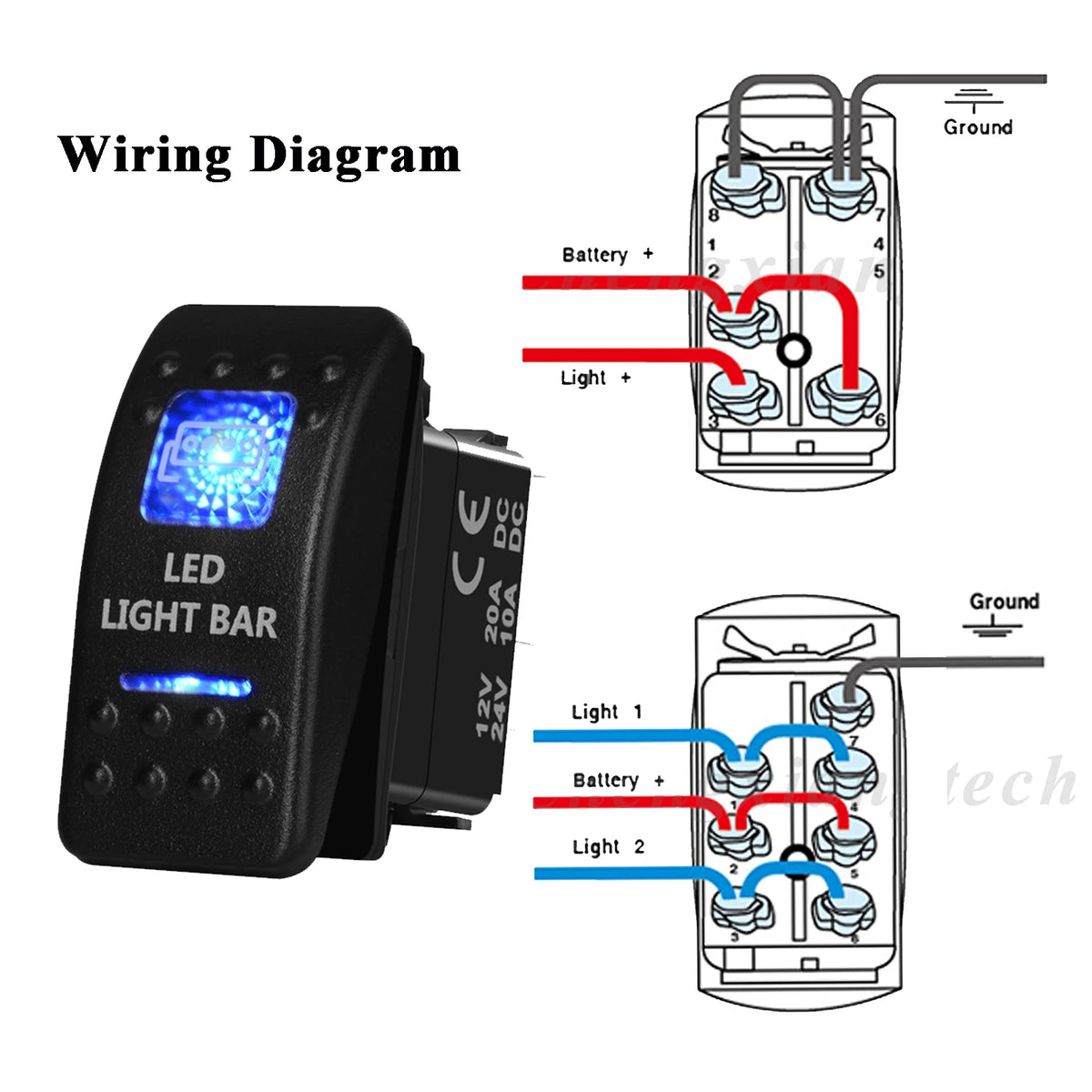 12V Marine Grade Rocker Switch SPST/ON OFF, DPDT/(ON) OFF (ON) Blue Led Light Bar for Carling ARB NARVA Replace Waterproof IP66