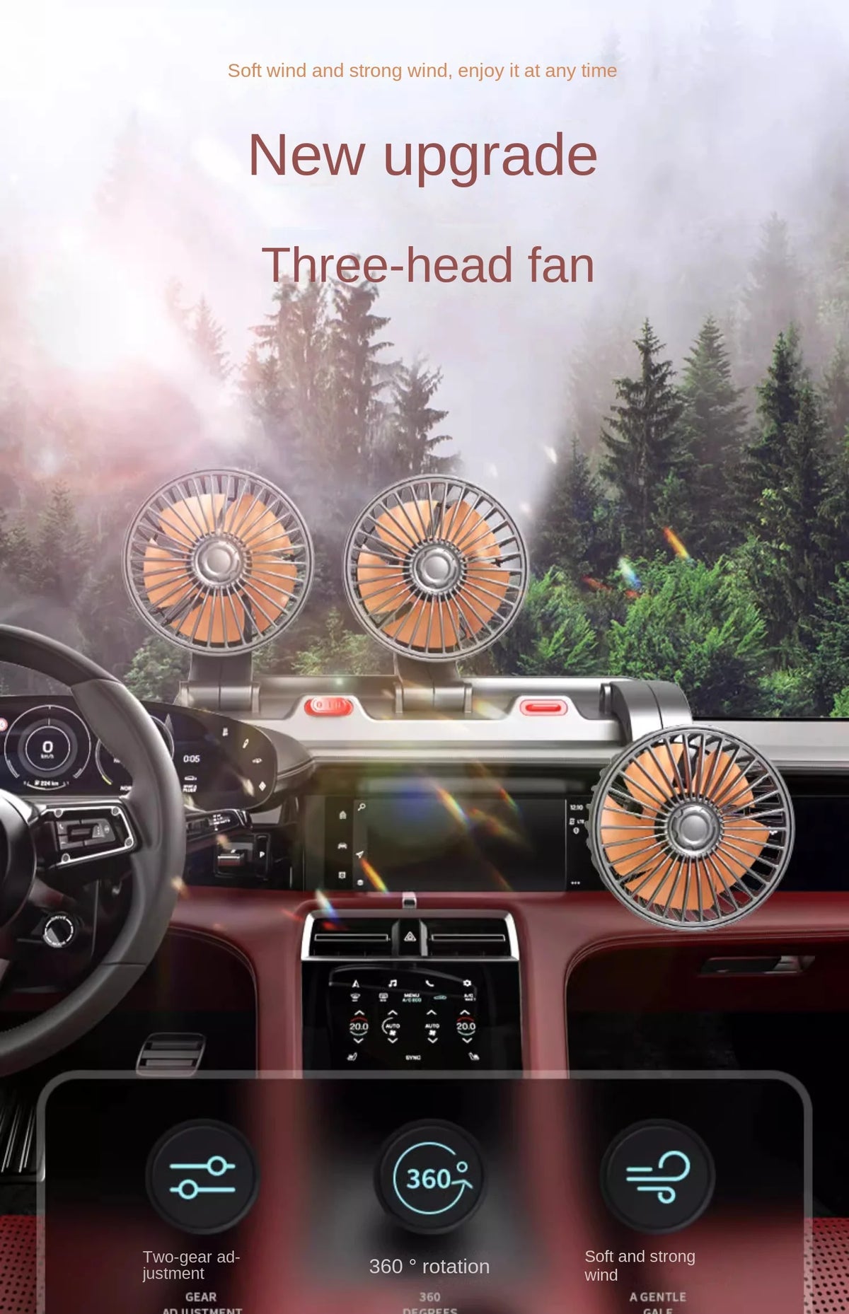 Car Fan 5V 12V 24V Car Cooling Fan 360° Adjustable Dual Head Air Fan USB 2Speeds Automotive Electric Fan For Dashboard RV Truck