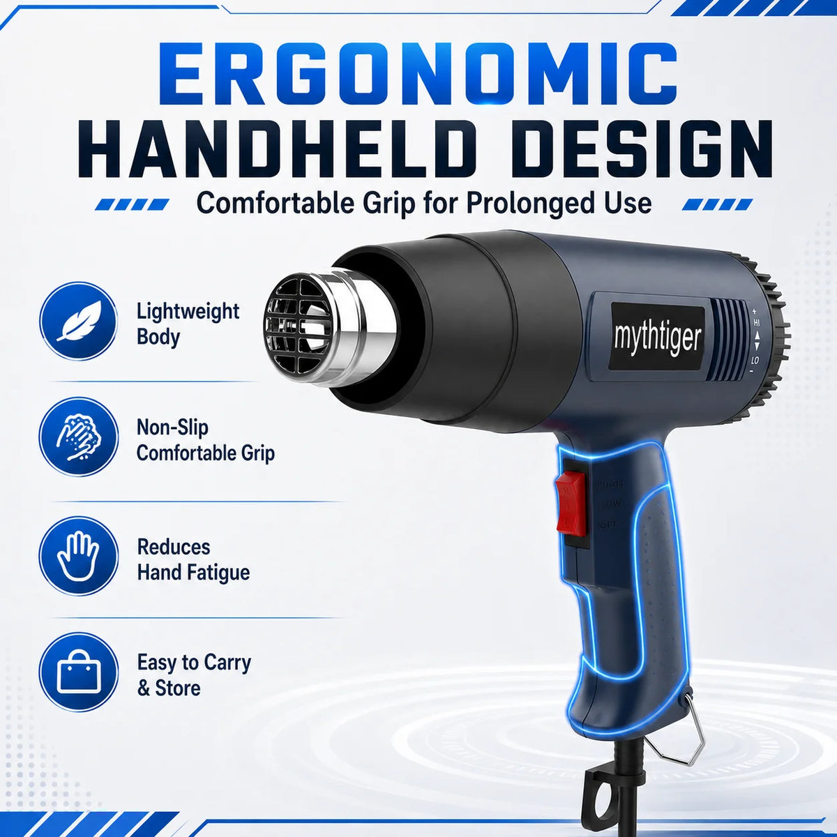 2000W Heat Gun Professional Hot Air Gun Adjustable Temperature 60-600 D 4 Nozzles for DIY Stripping Paint Shrinking PVC and Home