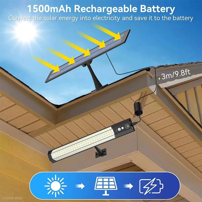 316/158 LED Solar Light Bar Outdoor 7 Mode Motion Sensor Separate 1/2Head Lamp with 3 Meter Wire Street Wall Lights Garage Yard