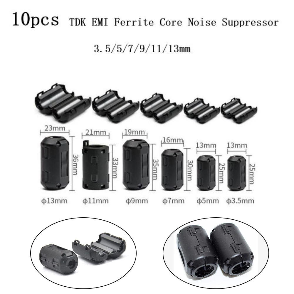 10Pcs TDK Ferrite Core Choke Clip Noise Suppressor Filter Ring Cable Clamp RFI EMI For Audio/Video Cables Power Cord