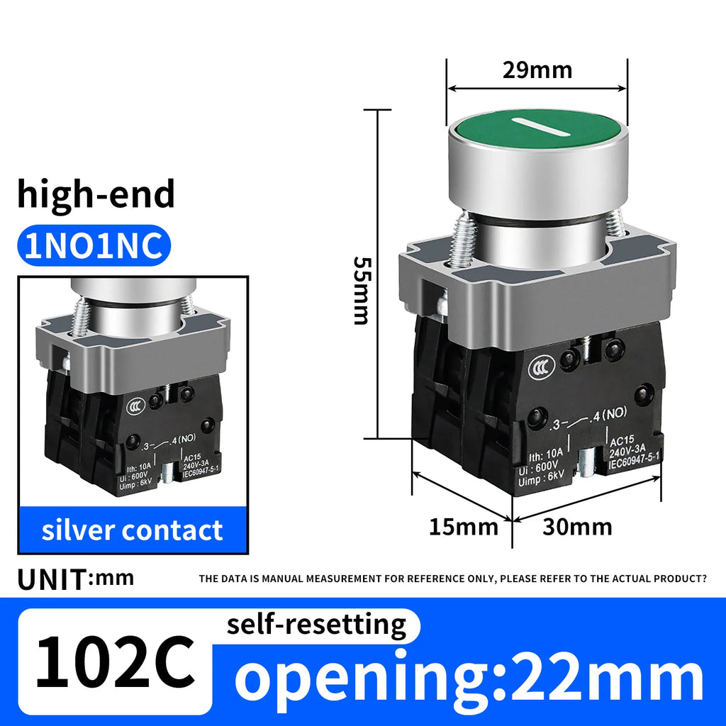 10Pcs 22MM Momentary symbols Push Button Switch 1NO1NC SPDT 10Amp 600V Metal Head Waterproof IP65,Control power button switch