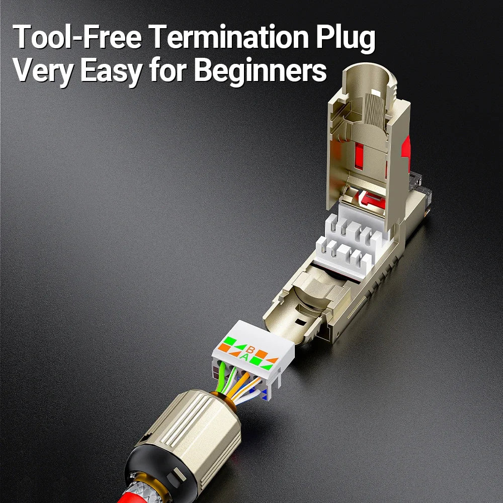 AMPCOM RJ45 Connector, CAT8 STP Tool Free Shielded Modular Plugs CAT7 CAT6A Zinc Alloy Field Termination Plug 40Gbps 2000Mhz