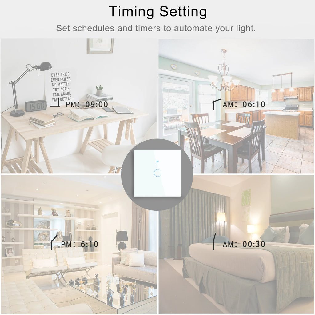 Works With Tuya WiFi Smart Switch Alexa No Neutral Wire Wireless RF433Mhz Remote Wall Touch Sensor Lightes Switch 1/2/3Gang