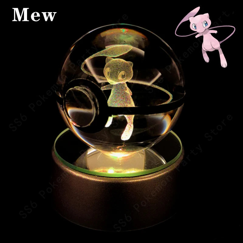 Pokemon Crystal Ball 3D Mewtwo Pikachu Gengar Pokeball 3D Night Light Lamp Glass Statue Pokemon Crystal Ball Birthday Gift