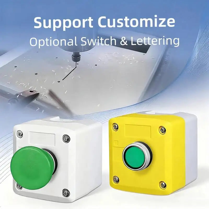 1P One-Hole Momentary Self-Reset Push Button Switch Start/Stop Round Flat Green Mushroom Head Control Box 22mm