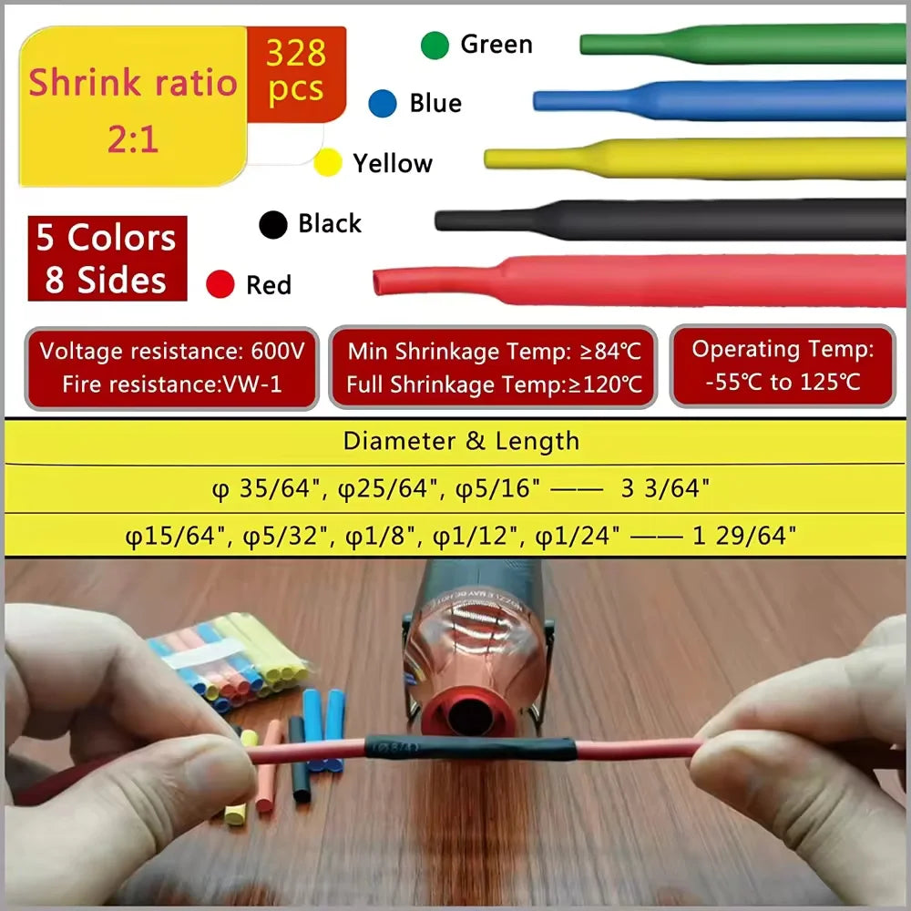127-1160 Heat-shrink Tubing Thermoresistant Tube Heat Shrink Wrapping Kit Electrical Connection Wire Cable Insulation Sleeving
