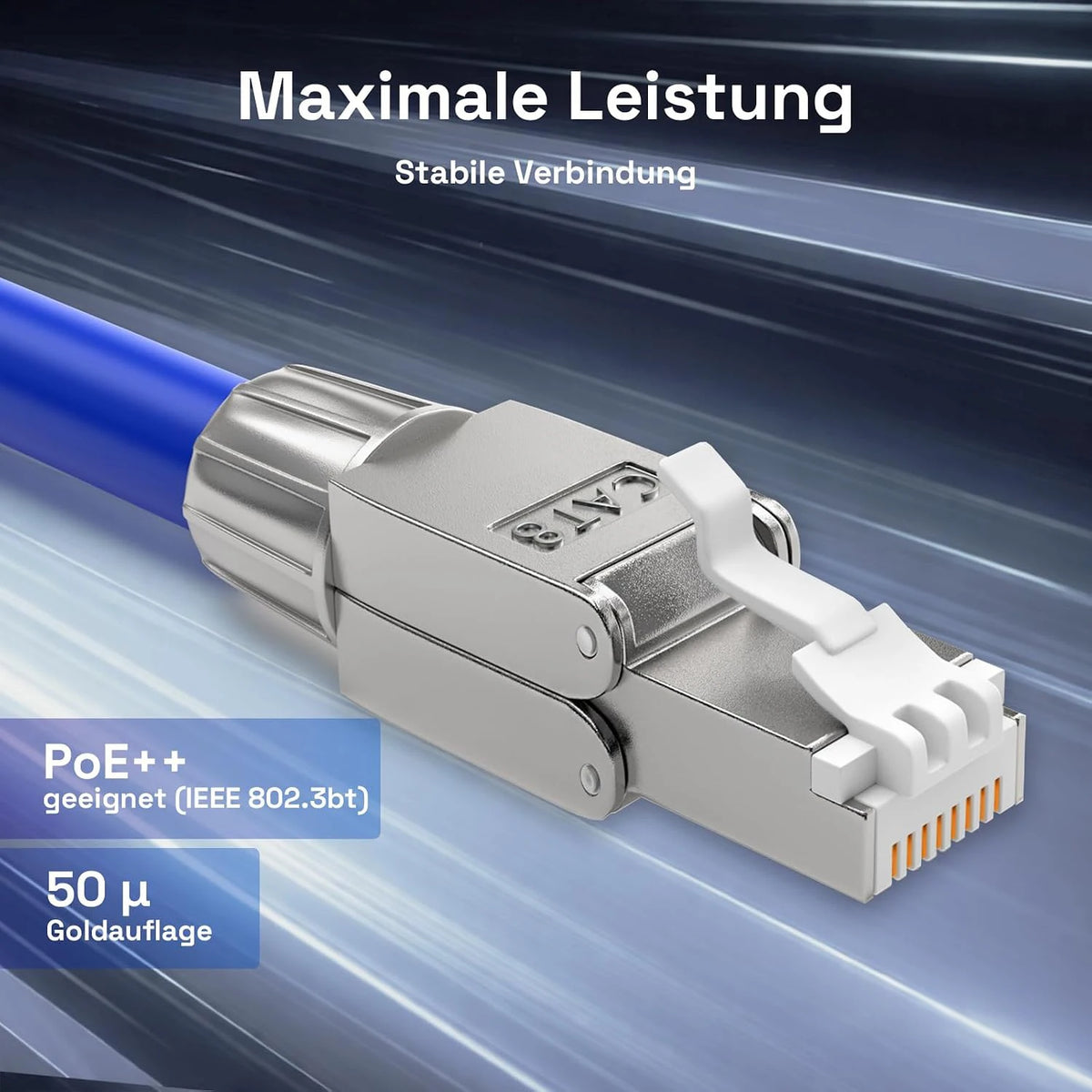 RJ45 Cat8 Cat7 Cat6 Toolless Field Termination Plug, Shielded (STP), Modular RJ45 Male Connector