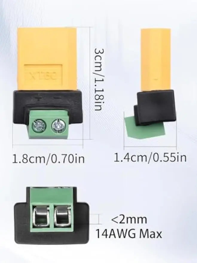 2PCS XT60 to 2‑Pin Screw Terminal Adapter 10A Solderless Converter Power Plug Male Female to Screw Terminal Connector