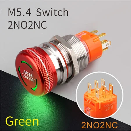 LANBOO 19mm 22mm Metal Emergency STOP Mushroom Push Button Switch Latching Button Switch with LED