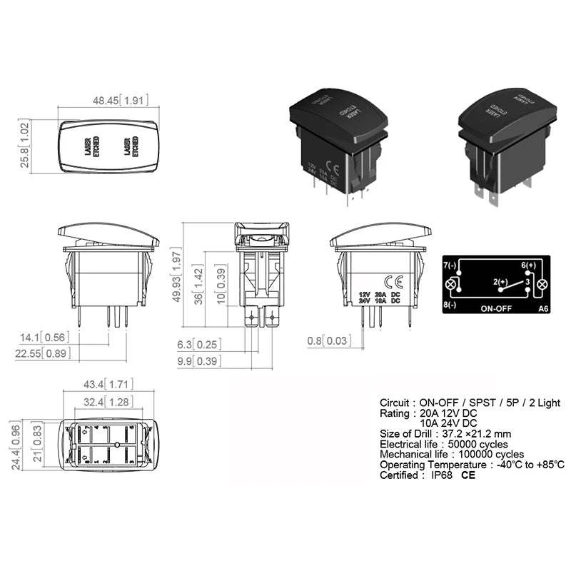 12V-24V Orange Led Rocker Switch Waterproof 20A Amber Light SPST DPDT Toggle Key for Car Boat ATV Camper Motorhome Auto Machine