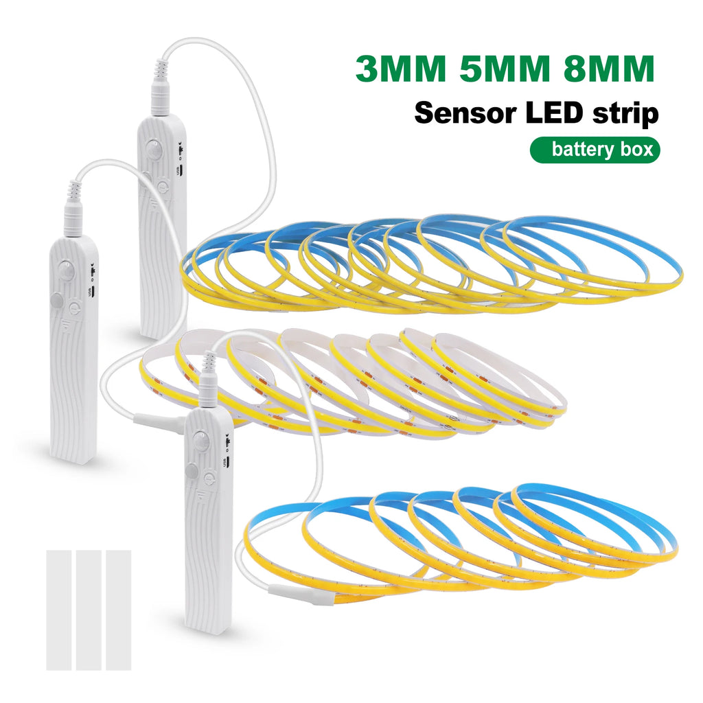 3MM 5MM 8MM COB LED Light Strip 5V 320LEDs PIR Motion Sensor Flexible Night Light USB/AAA Battery Powered Tape 3000K 4000K 6000K