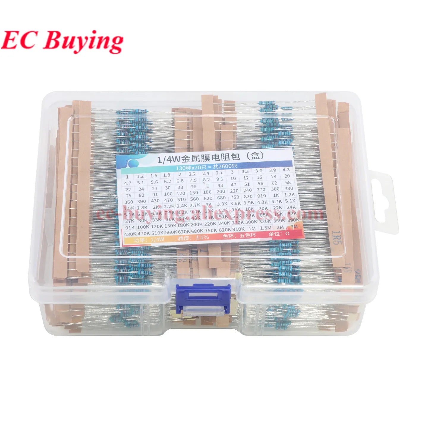 2600Pcs/150pcs 1/4W 1/2W 1W 2W 3W 5W Metal Film Resistor Assortment Kit 1% 0.25W 0.5W Resistance Set Electronic Components Kits