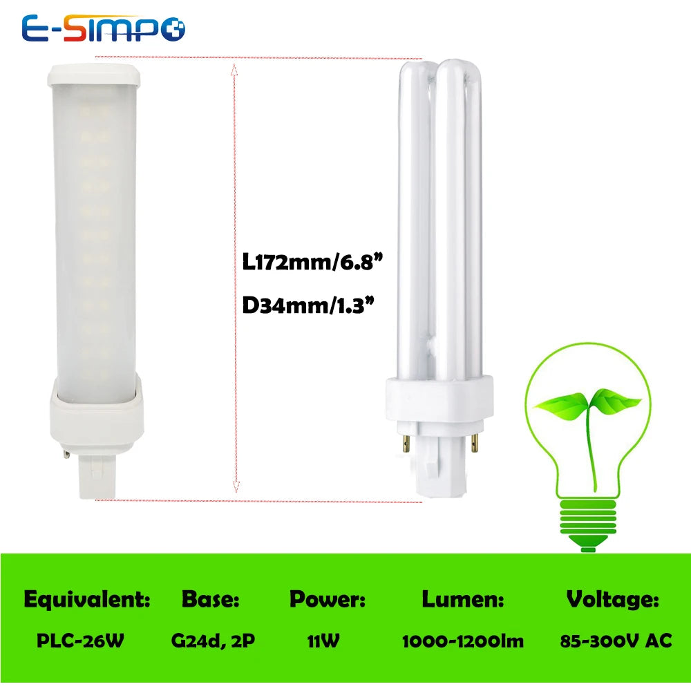 1PC G24d 2Pin 5W 7W 9W 11W 2U CFL PLC 13W 18W 26W LED Replacement Horizontal Retrofit PL Plug Lamp,Ballast Removal Required