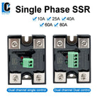 LCTC Solid State Relay SSR 10A 25A 40A DC To AC Single Phase Dual Channel Single Control Or Dual Channel Dual Contro 24-480VAC