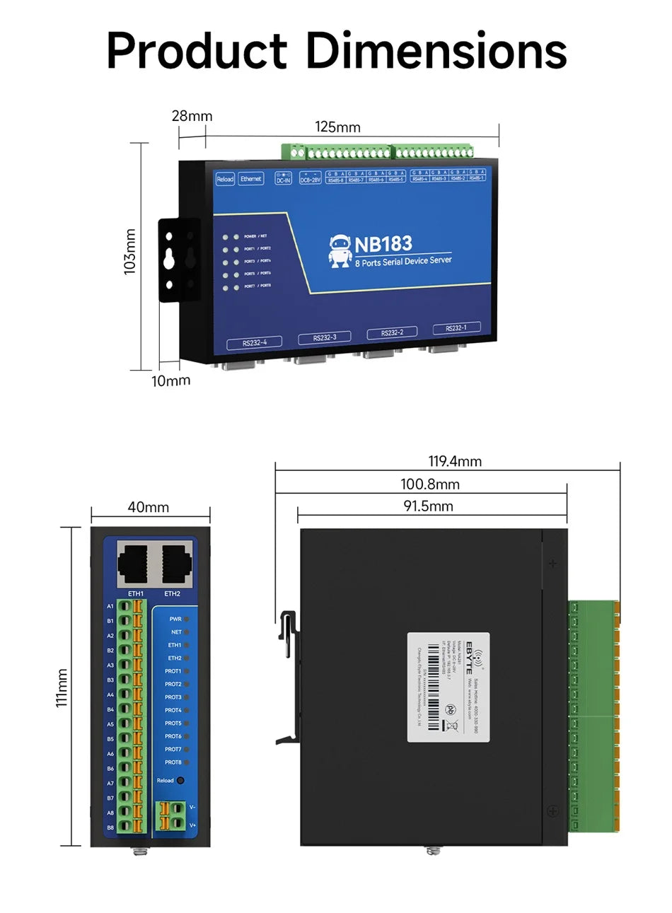 Isolated 8-Channel Serial Server RS485/232/422 to RJ45 COJXU NB183 Series ModBus RTU to TCP Build-in Watchdog MQTT/HTTP IOT