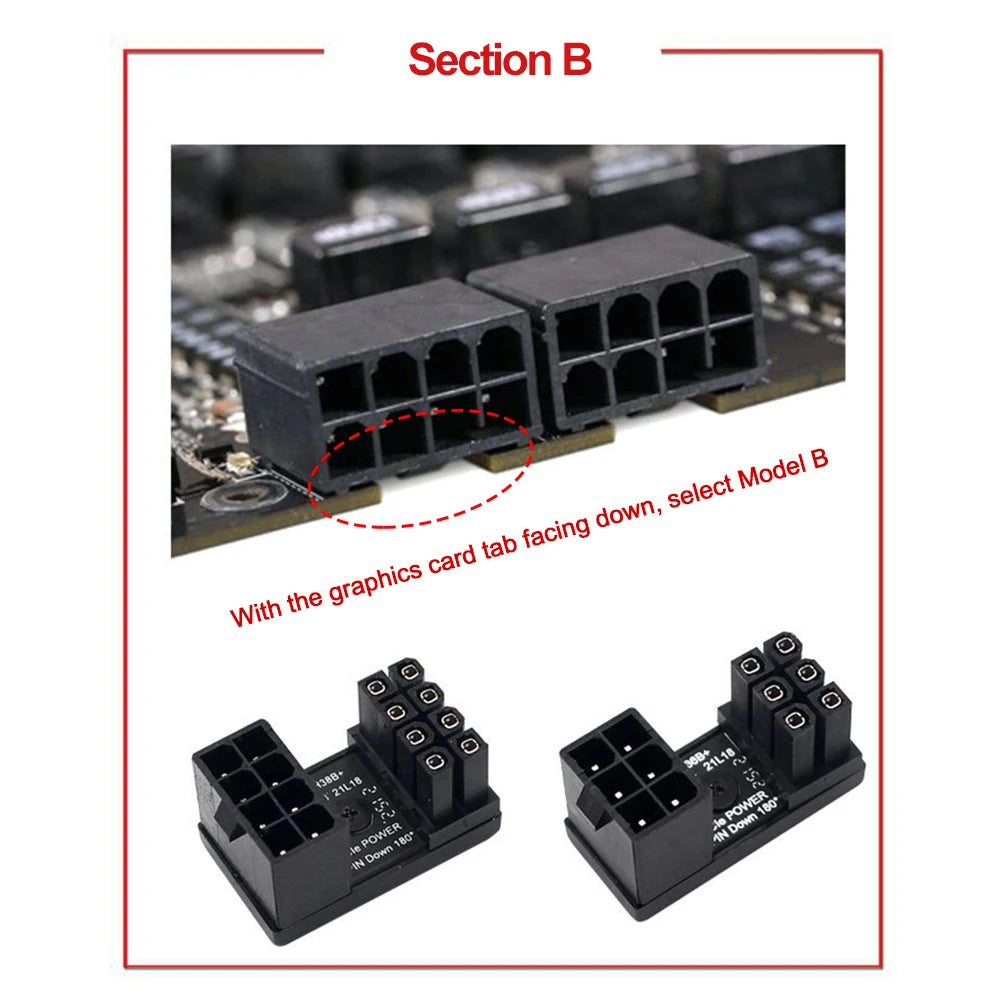 Turn Connector 8 Pin Power Adapter Board 180 Degree Angle GPU Power Connector for Desktops Graphics Card