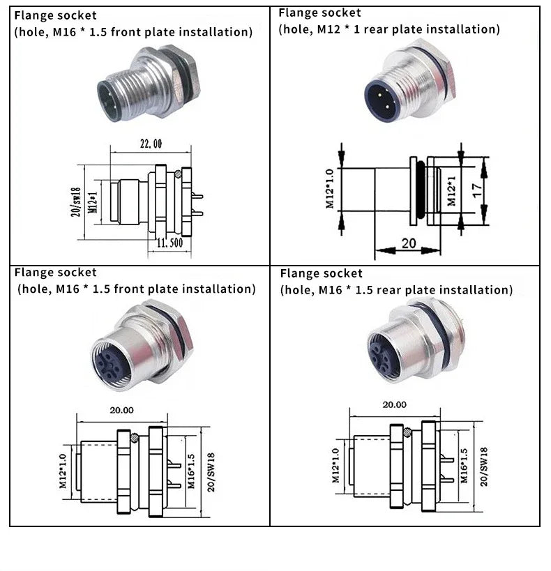 M12 Waterproof IP67 Aviation Plug Socket 4 5 8 Pin Hole Needle Male Curved Straight Screw Solderless Power Connector PG7 Charger