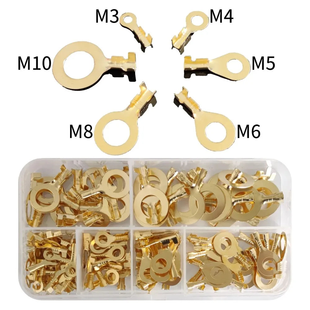 150Pcs M3/M4/M5/M6/M8/M10 Ring-Terminal Wire Quick Connector Terminal Brass Crimp Terminal Assorted Kit