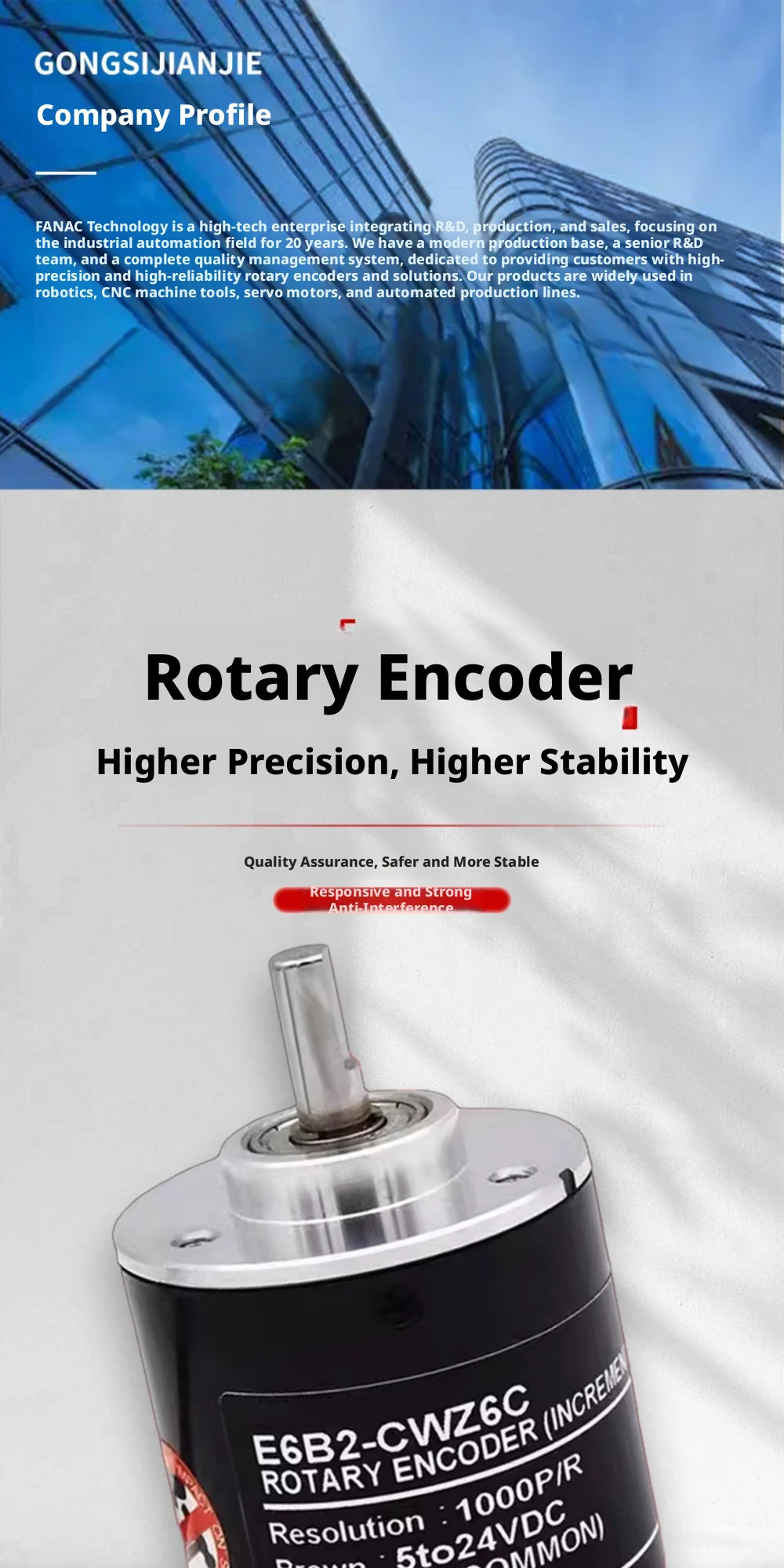 Industrial Rotary Encoder: 1000 P/R, Incremental, 5-24V DC, IP50, Sealed Bearing, ABS, for CNC/Robot/Automation