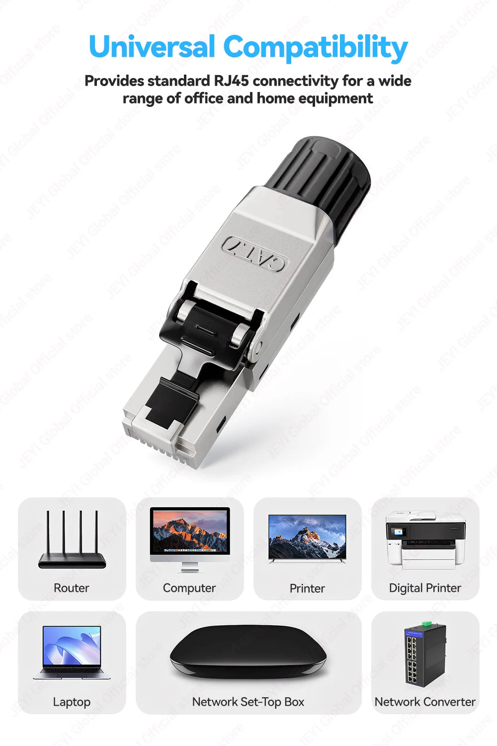 JEYI CAT8/CAT7/CAT6A RJ45 Toolless Ethernet Cable Connector 40Gbps/10Gbps Shielded Network Cable Plug for 22-24AWG STP Lan Cable