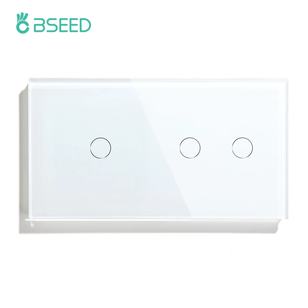 BSEED 1/2/3Gang Touch Switch Double Light Switch Triple Sensor Switch 1Way EU Standard Glass Panel Blue Back Light White Series