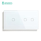 BSEED 1/2/3Gang Touch Switch Double Light Switch Triple Sensor Switch 1Way EU Standard Glass Panel Blue Back Light White Series
