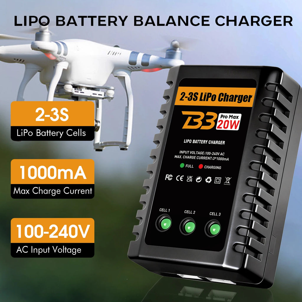 HTRC B3 2S-3S Lipo Battery Charger 110-220V AC LED 20W B3 Compact Charger Balance RC Charger
