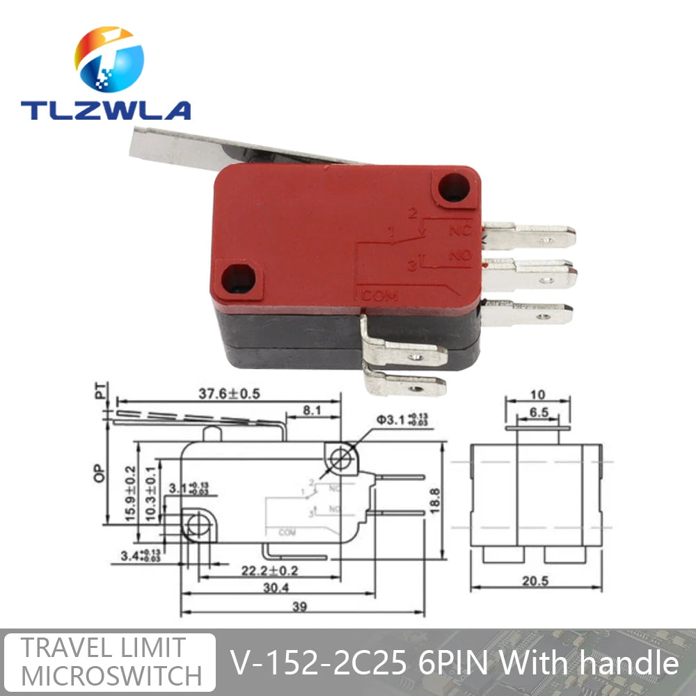 16A 250VAC SPDT Momentary Travel Limit Micro Switch 1NO1NC 3/6Pin Lever Roller V-15 V-151 V-152 V-153 V-154 V-155 Microswitch