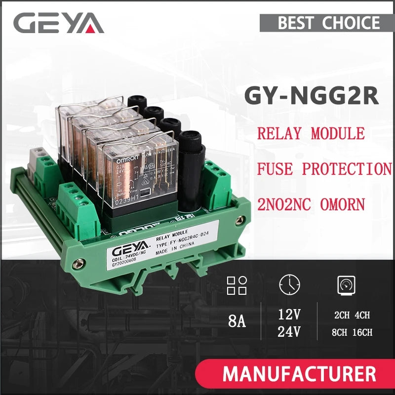 SALE GEYA 2/4/16 Channel PLC Relay Module 12V/24V DC 8A with Fuse Protection DIN Rail Mount Industrial Automation