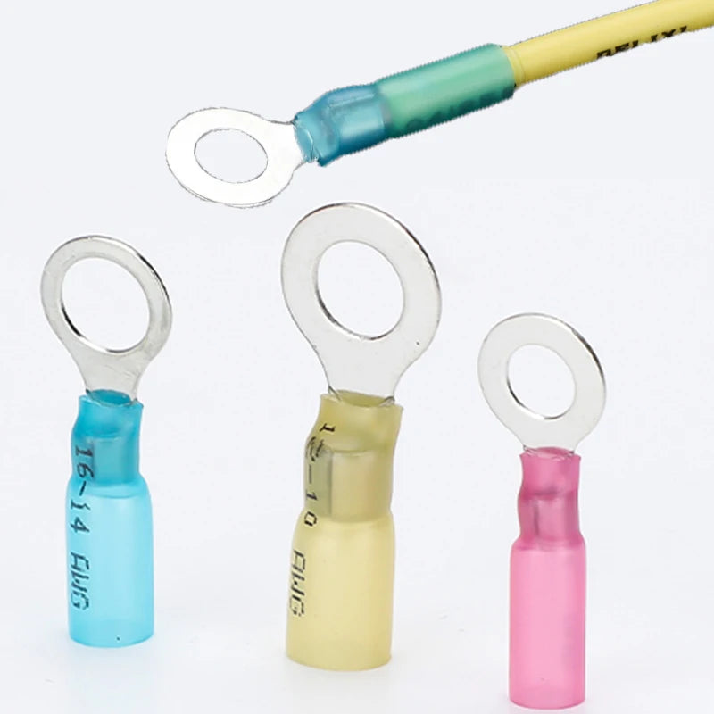 Heat Shrink Ring Round Insulated Terminals Wire Cable Connectors Wiring Crimp Terminals RV1.25/2-5/6/8 Marine Seal Up Waterproof