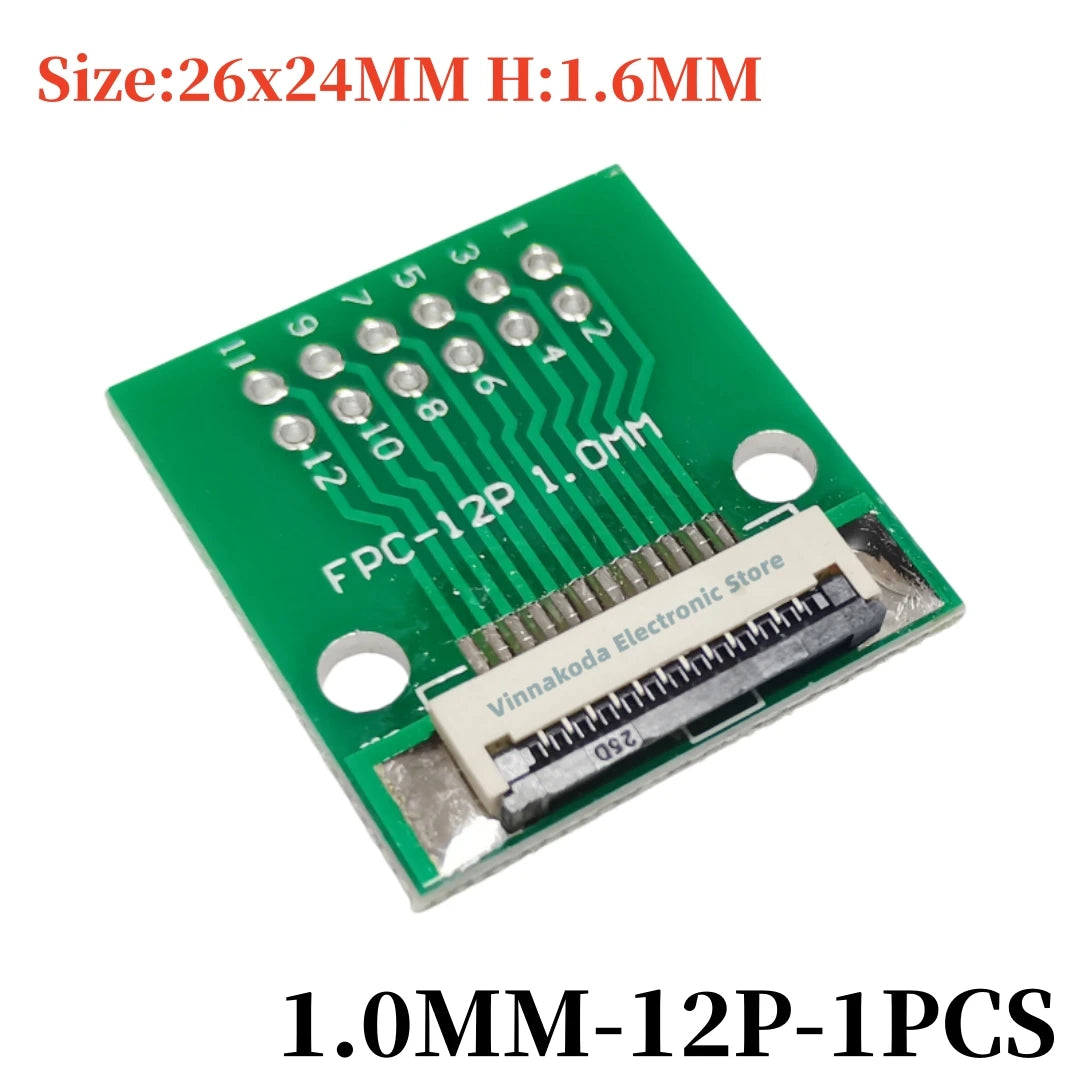 FFC/FPC Adapter Board with Soldered 1.0MM Flip Cover Lower Connector Straight or Bent Pins Available, 4/6/8/10/12/14/16/20/30P