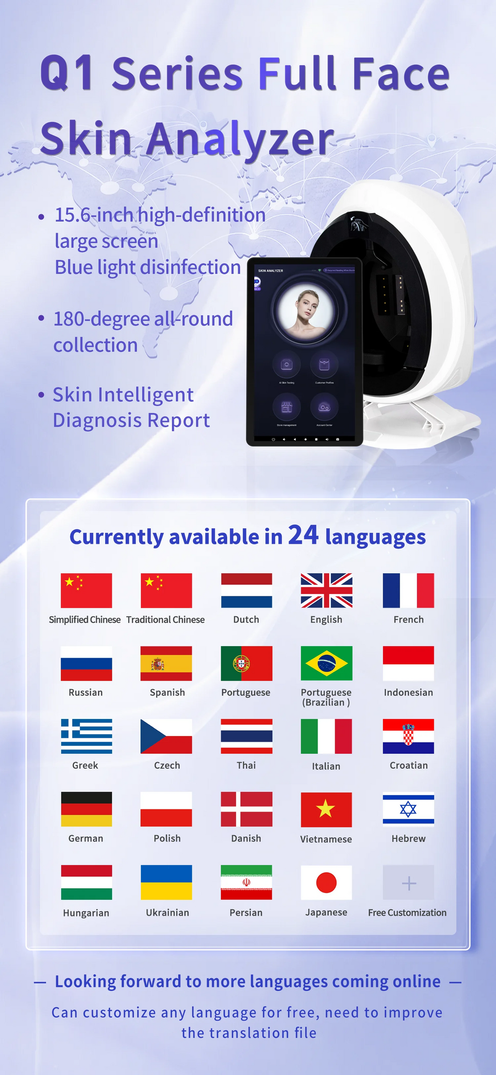 New 3D Facial Skin Analyzer Machine 15.6 inch Skin Analyzer Facial Machine 8 Light Spectrum Skin Analysis Scanner