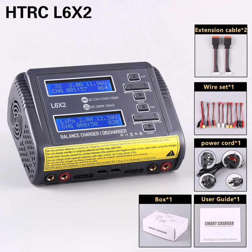 HTRC L6X2Lipo Intelligent Balanced Charger for RC Model Aircraft Dual Channel 2-6S Remote Control LiPo Battery Charger