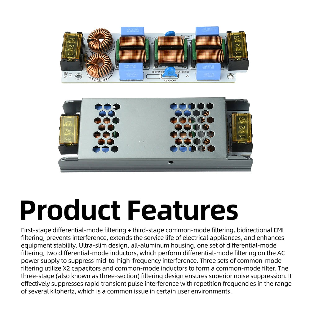 10A AC EMI Filter 110-250V Single-phase EMI Electromagnetic Interference Filter Audio Switching Power Supply Ripple Filter