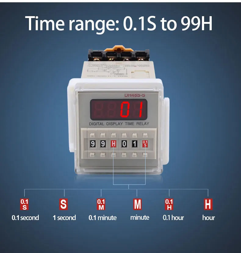 DH48S-S Time Delay Relay Switch DC24V 12V 0.1S-99H Digital LED Programmable With Base Timer Relay SPDT AC220V With Transformer