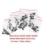 50-900PCS Transistors Kit PNP NPN A1015 S8050 S8550 S9012 C1815 MJE13001 2N3904 2N3906 BC327 BC337 BC517 BC547 BC548 BC549 BC558