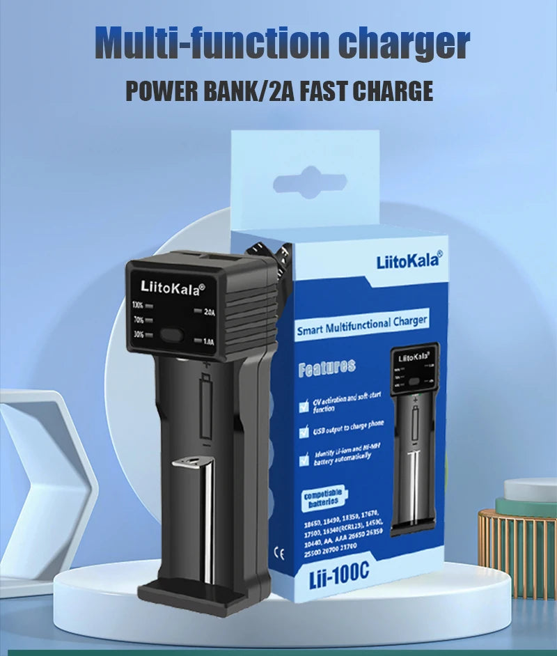 LiitoKala Lii-100C Lii-100 B Battery Charger For 18650 18350 26650 16340 RCR123 14500 3.7V 1.2V Ni-MH Ni-Cd 2A USB Smart Charger